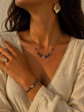 Gold & Blue Crystal Jewelry Set – Necklace, Bracelet, Earrings & Ring